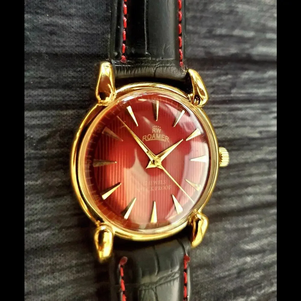 RARE Roamer‎ Brevete Swiss Mens Manual Watch Red Teaked Dial